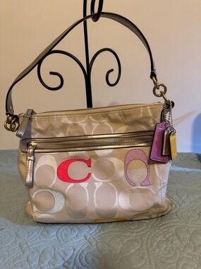 COACH Gold Poppy Signature Embroidered Hippie Shoulder Bag
